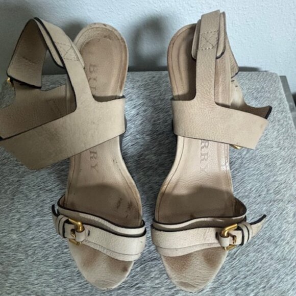 Burberry Tan Leather Buckle Platform Sandals - Picture 1 of 3